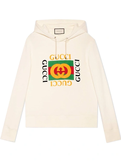 Shop Gucci Logo-print Hooded Sweatshirt In Neutrals