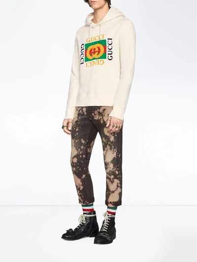 Shop Gucci Logo-print Hooded Sweatshirt In Neutrals