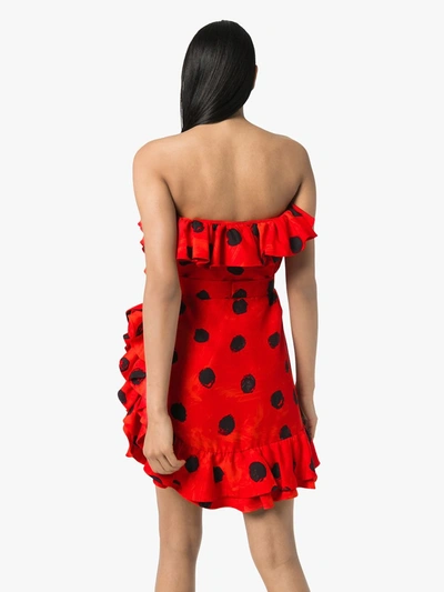 Shop Moschino Polka Dot Ruffle Mini Dress In Red