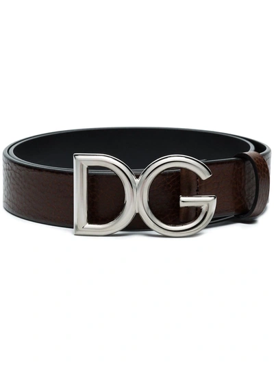 Shop Dolce & Gabbana Logo Buckle Belt In Brown