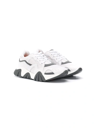 Shop Young Versace Low-top Leather Sneakers In White