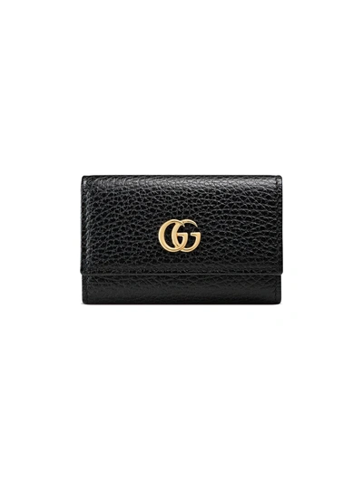 Shop Gucci Gg Marmont Leather Key Case In Black