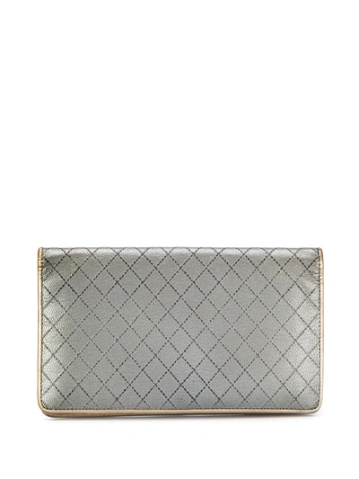 Pre-owned Chanel Cc Diamond-quilted Bi-fold Wallet In Silver