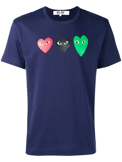 Shop Comme Des Garçons Play Heart Logo T-shirt In Blue