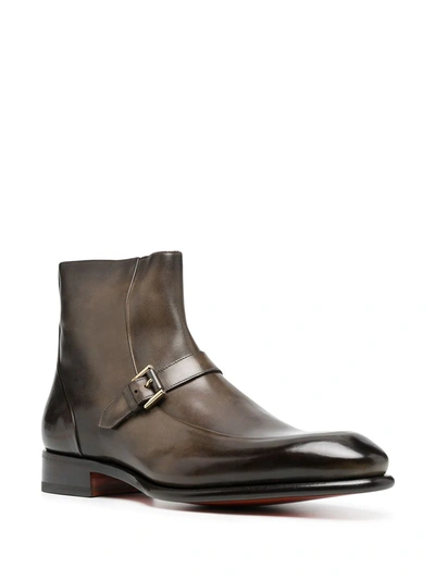 Shop Santoni Leather Ankle Boots In Brown