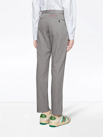 Shop Gucci Cotton Drill Chinos In Grey