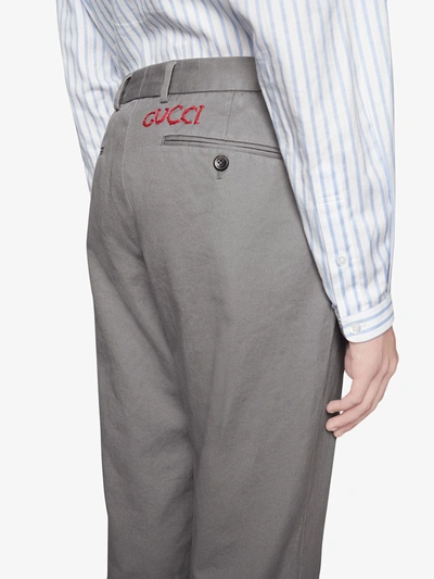 Shop Gucci Cotton Drill Chinos In Grey