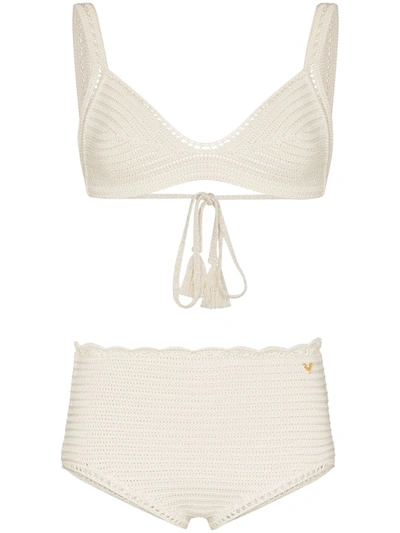 Shop Valentino Crochet-knit Cotton Bikini Set In Neutrals
