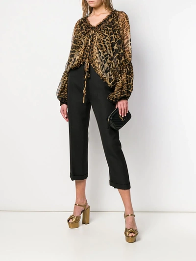 Shop Saint Laurent Leopard-print Chiffon Blouse In Brown