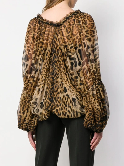 Shop Saint Laurent Leopard-print Chiffon Blouse In Brown