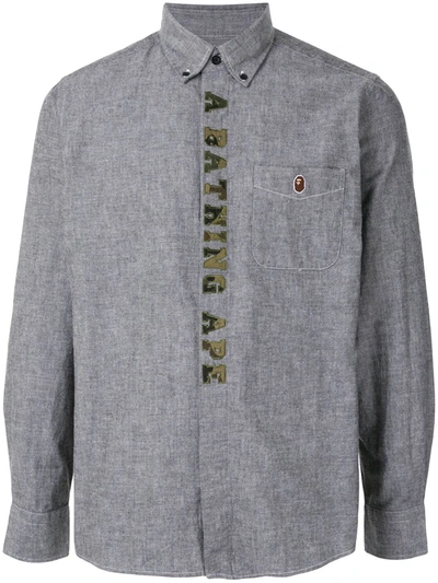 Shop A Bathing Ape Embroidered Logo Button-down Shirt In Grey
