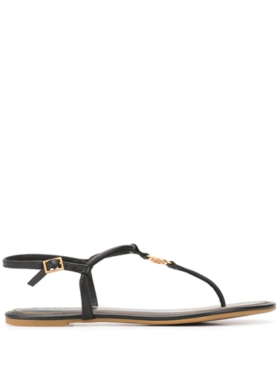 Shop Tory Burch Logo Medallion Strappy Sandals In Black