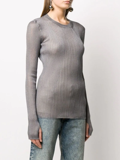 Shop Maison Margiela Metallic Ribbed Knitted Top In Grey