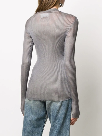 Shop Maison Margiela Metallic Ribbed Knitted Top In Grey