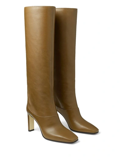 Shop Jimmy Choo Mahesa 85mm Leather Boots In Brown