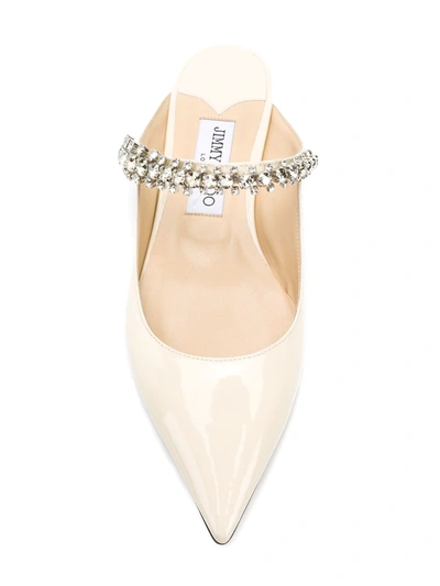 Jimmy Choo Bing Crystal-embellished Patent-leather Slippers In Neutrals