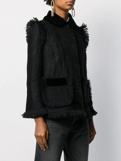 Shop Dolce & Gabbana Fringed Tweed Jacket In Black