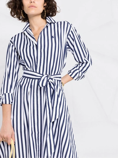 Shop Polo Ralph Lauren Striped Cotton Shirt Dress In Blue