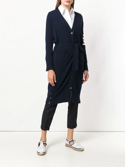 Shop Thom Browne Long Boxy Cashmere Cardigan In Blue