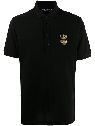 Shop Dolce & Gabbana Embroidered Piqué Polo Shirt In Black