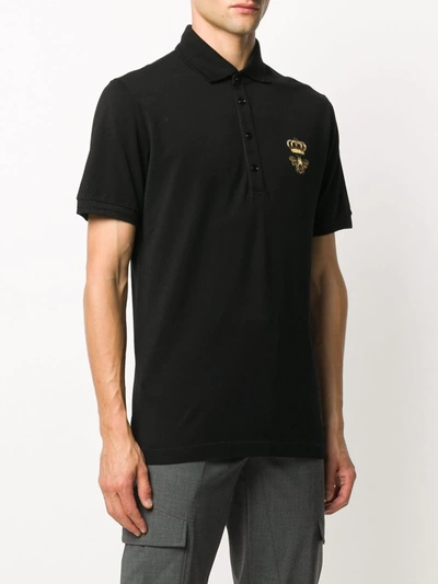 Shop Dolce & Gabbana Embroidered Piqué Polo Shirt In Black