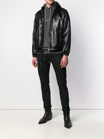 Shop Saint Laurent Concealed Hood Jacket In Black