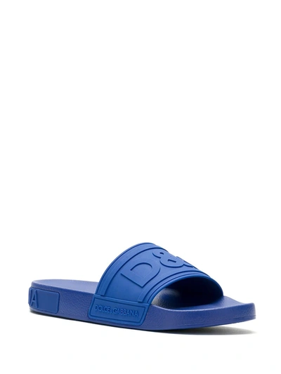 Shop Dolce & Gabbana Logo-embossed Beachwear Slides In Blue