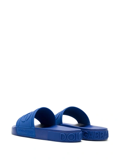 Shop Dolce & Gabbana Logo-embossed Beachwear Slides In Blue