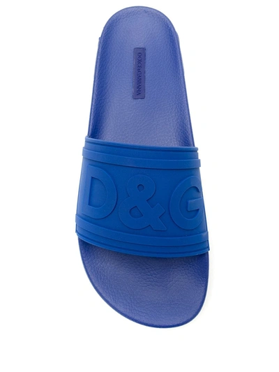 Shop Dolce & Gabbana Logo-embossed Beachwear Slides In Blue