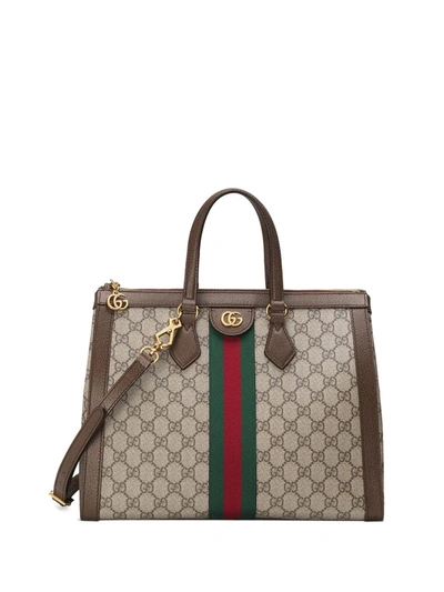 Shop Gucci Medium Ophidia Tote Bag In Neutrals