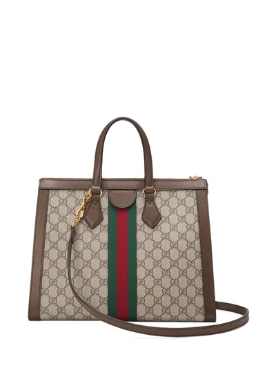 Shop Gucci Medium Ophidia Tote Bag In Neutrals