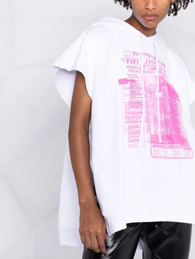 Philosophy Di Lorenzo Serafini Graphic Logo-print Short-sleeve Hoodie In Weiss