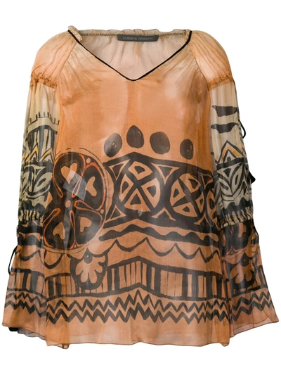 Shop Alberta Ferretti Sheer Patterned Blouse In Neutrals