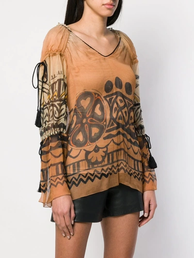 Alberta Ferretti Sheer Patterned Blouse In Neutrals