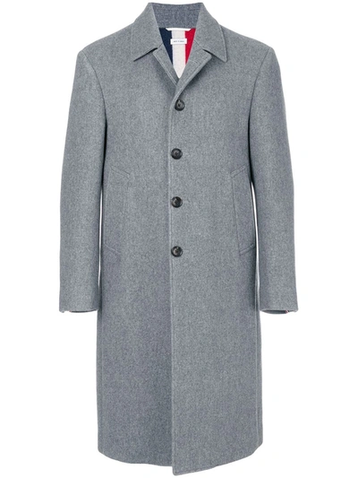 Shop Thom Browne Center-back Stripe Unconstructed Relaxed Fit Bal Collar Overcoat In Grey