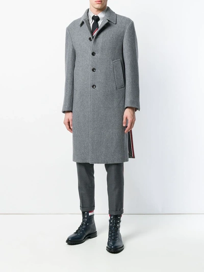Shop Thom Browne Center-back Stripe Unconstructed Relaxed Fit Bal Collar Overcoat In Grey