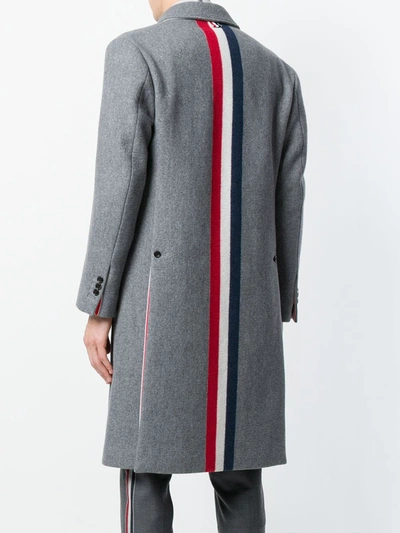 Shop Thom Browne Center-back Stripe Unconstructed Relaxed Fit Bal Collar Overcoat In Grey