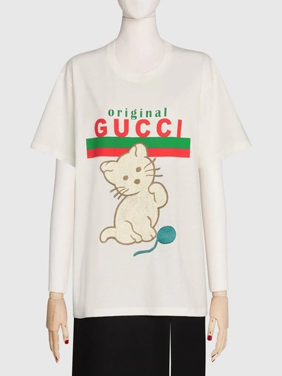 Shop Gucci Kitten Relaxed-fit T-shirt In White