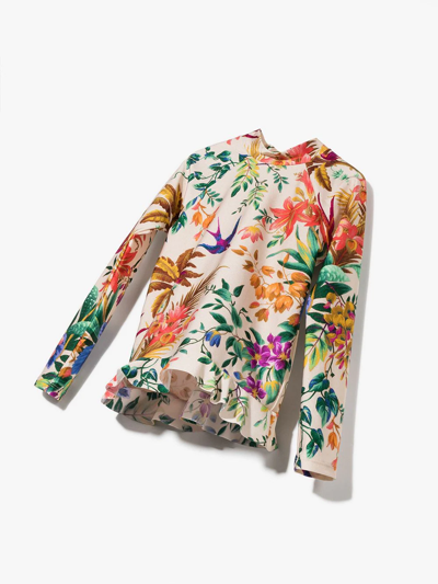 Shop Zimmermann Floral-print Swim Shirt In Neutrals