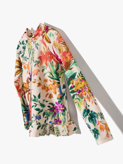 Shop Zimmermann Floral-print Swim Shirt In Neutrals