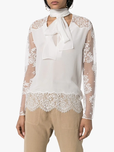 Faith Connexion Lace Detail Pussy Bow Blouse In White
