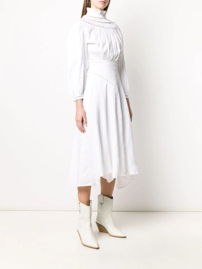 Shop Isabel Marant Étoile Long Sleeve Ruffled Neck Dress In White