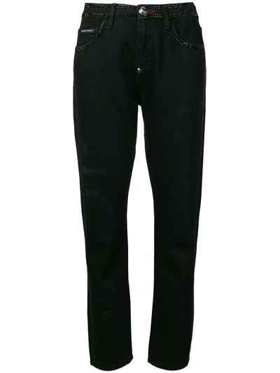 Shop Philipp Plein Crystal Embellished Straight-leg Jeans In Black