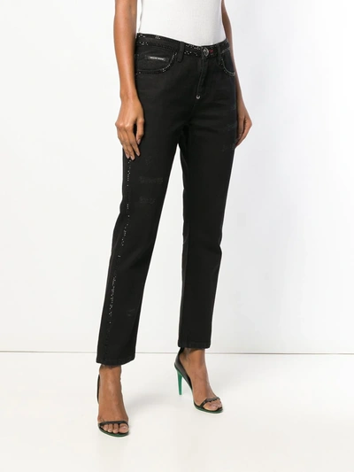 Shop Philipp Plein Crystal Embellished Straight-leg Jeans In Black