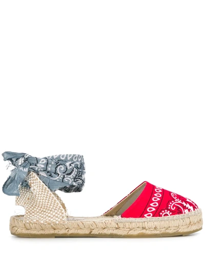 Shop Manebi Bandana-print Lace-up Espadrilles In Red