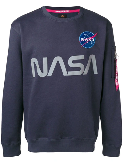 Shop Alpha Industries Nasa Print Sweatshirt In Blue