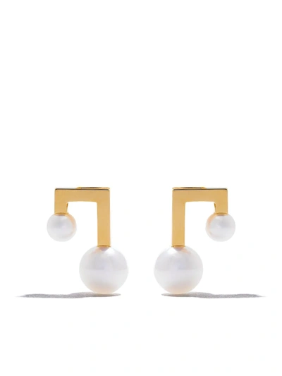 Tasaki 18kt Yellow Gold Balance Note Collection Line Akoya Pearl Stud Earrings In Yellow Gold