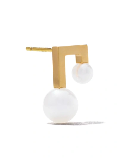 Tasaki 18kt Yellow Gold Balance Note Collection Line Akoya Pearl Stud Earrings In Yellow Gold