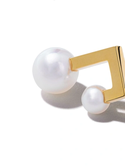 Tasaki 18kt Yellow Gold Balance Note Collection Line Akoya Pearl Stud Earrings In Yellow Gold