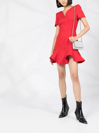 Shop Alexander Mcqueen V-neck Frilled Hem Dress In Red